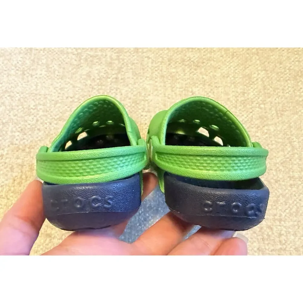 Crocs Electro Classic Clog Unisex Toddler Size C4 Green Navy Slip On Shoe